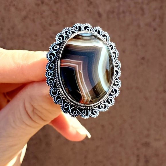New Botswana Agate Antique Design 925 Silver Statement Ring. - Picture 14 of 15